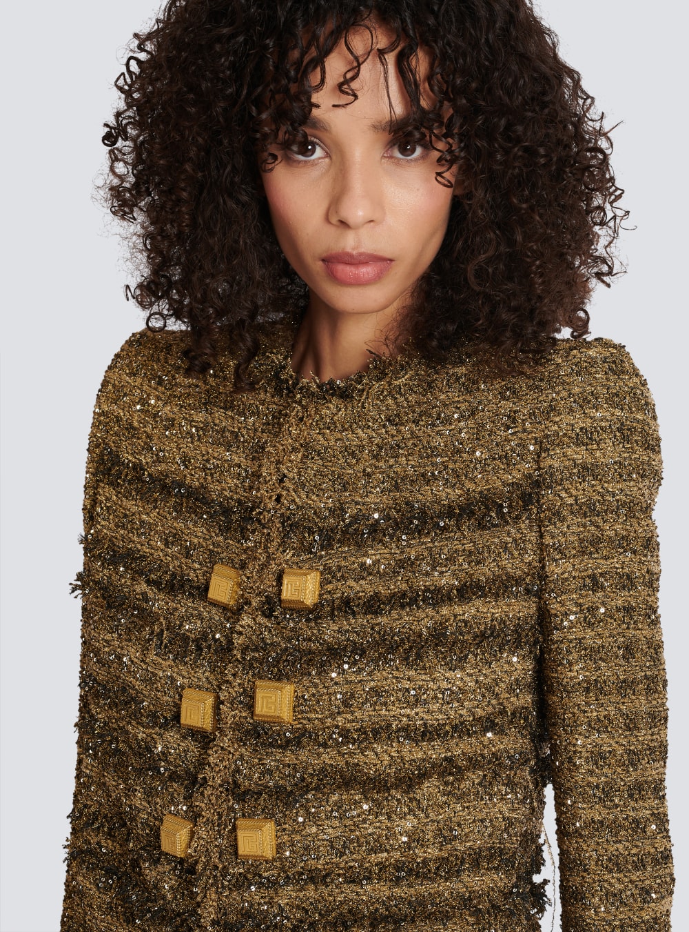 Women's Balmain Sequinned Tweed Jackets Gold | USA A1mN780h