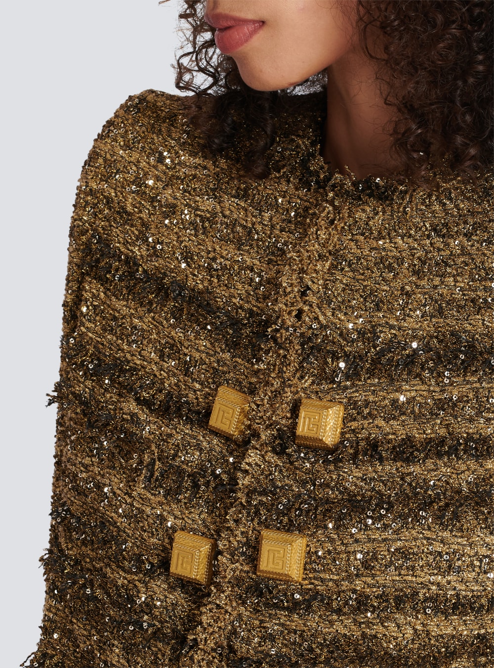 Women's Balmain Sequinned Tweed Jackets Gold | USA A1mN780h