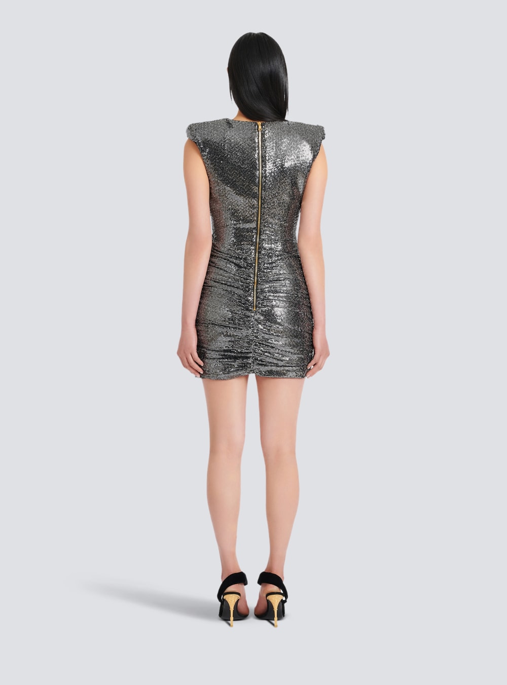 Women's Balmain Short Draped Jersey With Sequins Dress Silver | USA FBZH1PaX