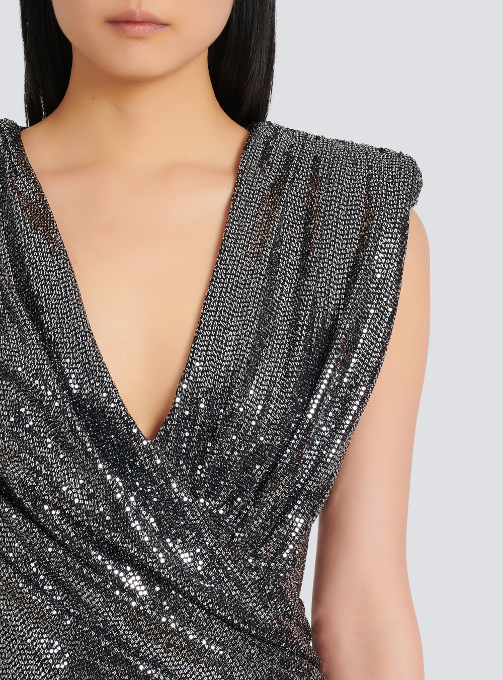 Women's Balmain Short Draped Jersey With Sequins Dress Silver | USA FBZH1PaX