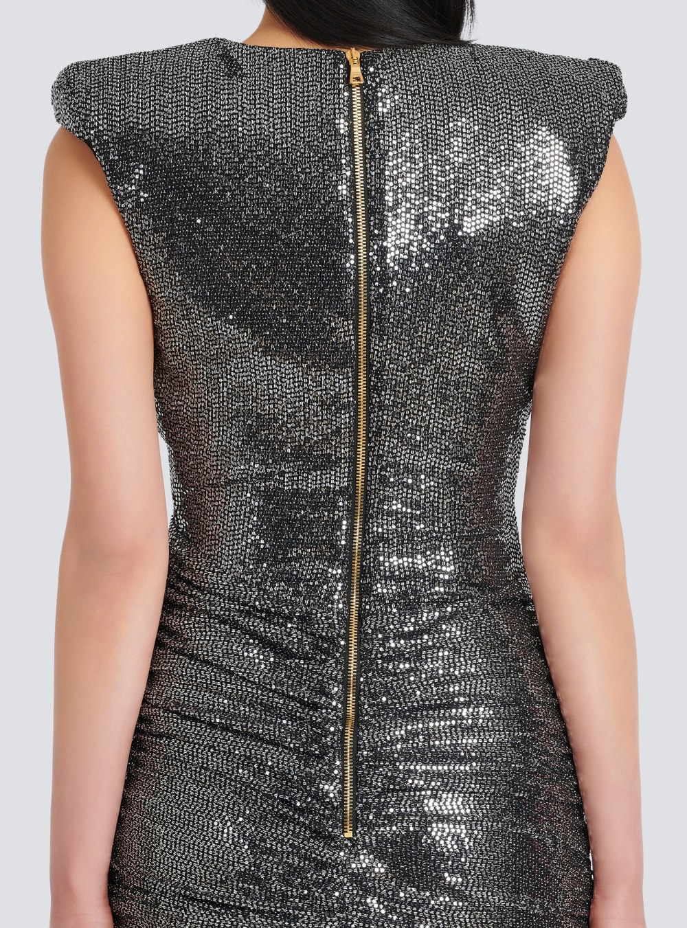 Women's Balmain Short Draped Jersey With Sequins Dress Silver | USA FBZH1PaX