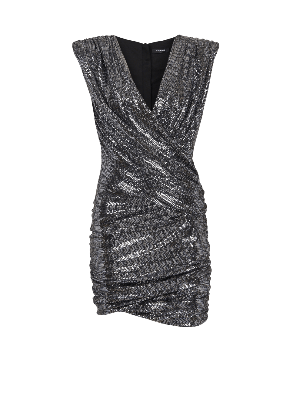 Women\'s Balmain Short Draped Jersey With Sequins Dress Silver | USA FBZH1PaX