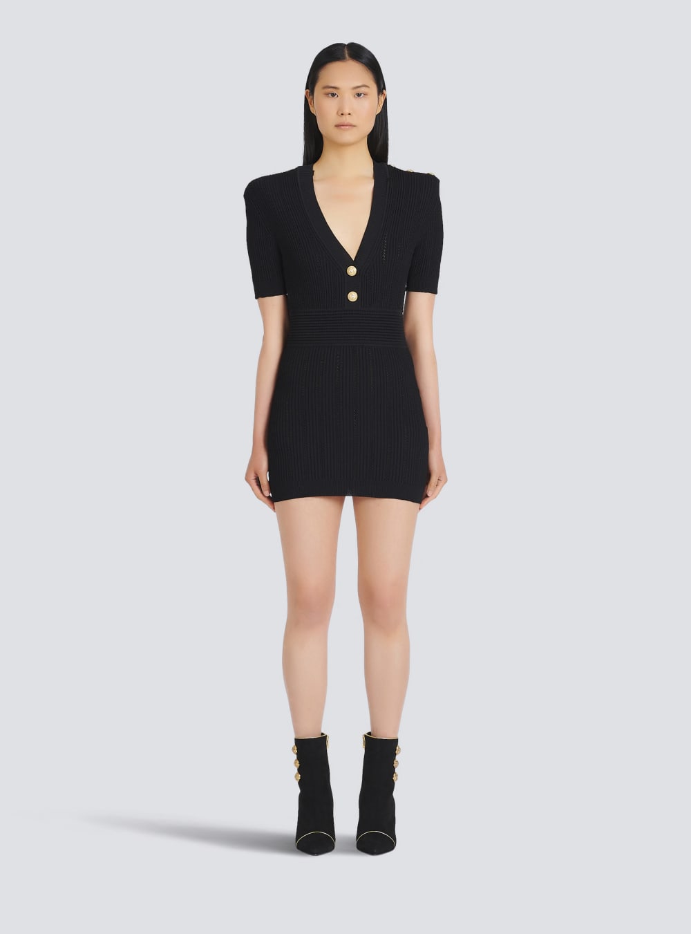 Women's Balmain Short Eco-designed Knit Dress Black | USA c4C1sru9