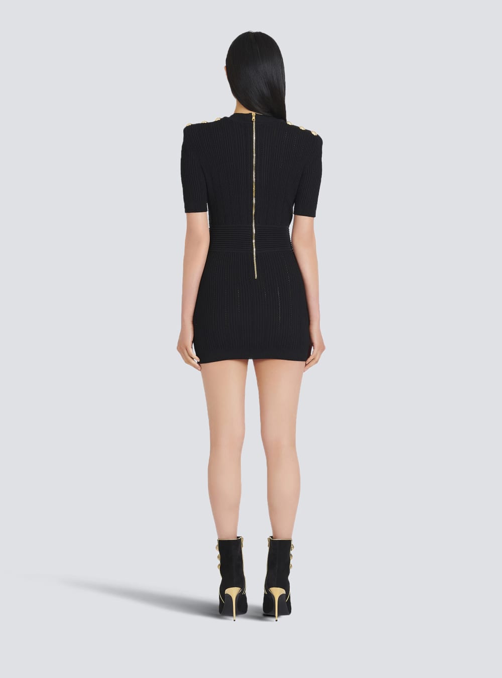 Women's Balmain Short Eco-designed Knit Dress Black | USA c4C1sru9