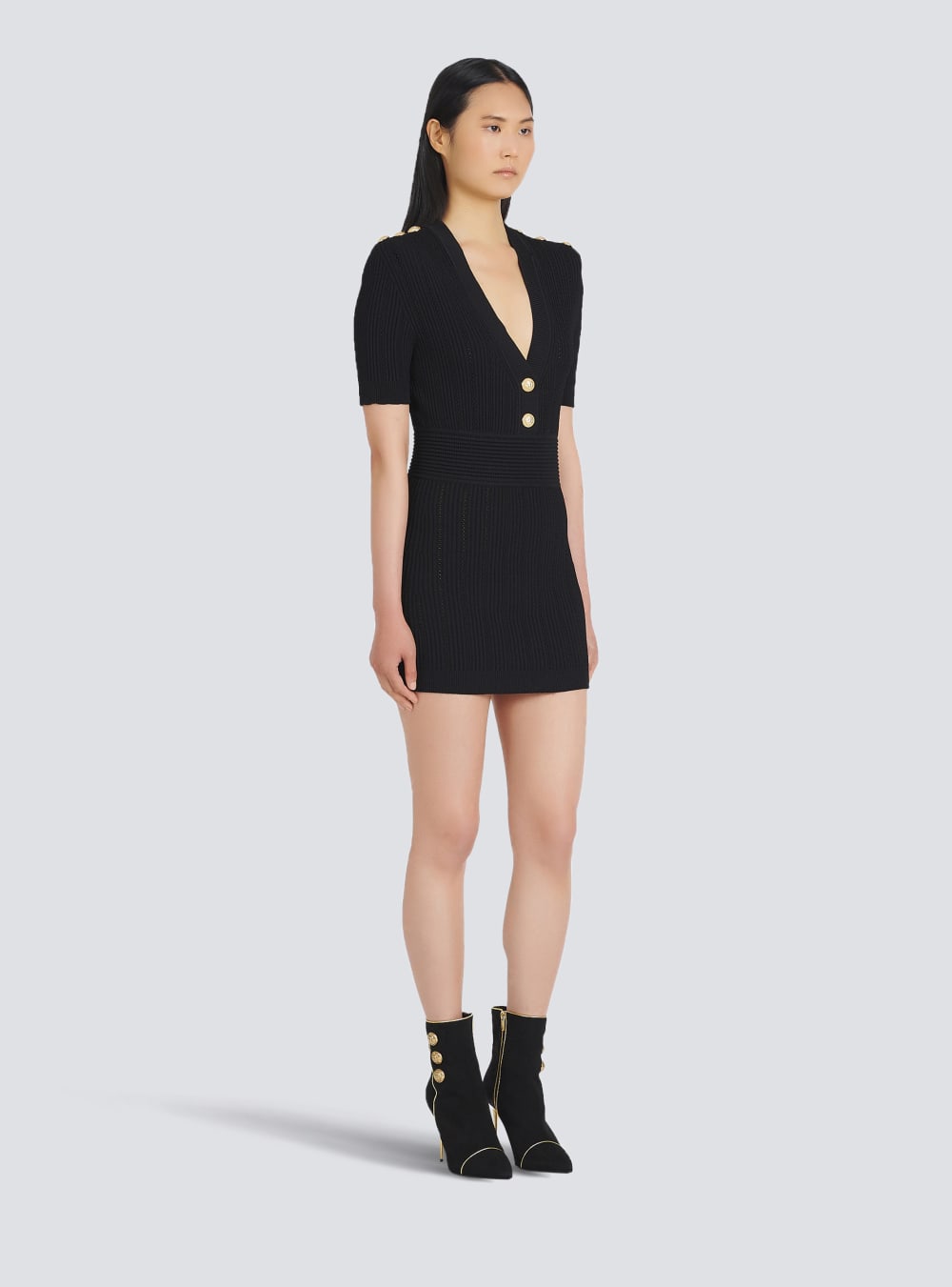 Women's Balmain Short Eco-designed Knit Dress Black | USA c4C1sru9