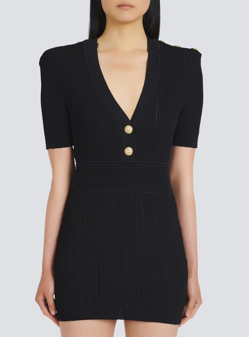 Women's Balmain Short Eco-designed Knit Dress Black | USA c4C1sru9