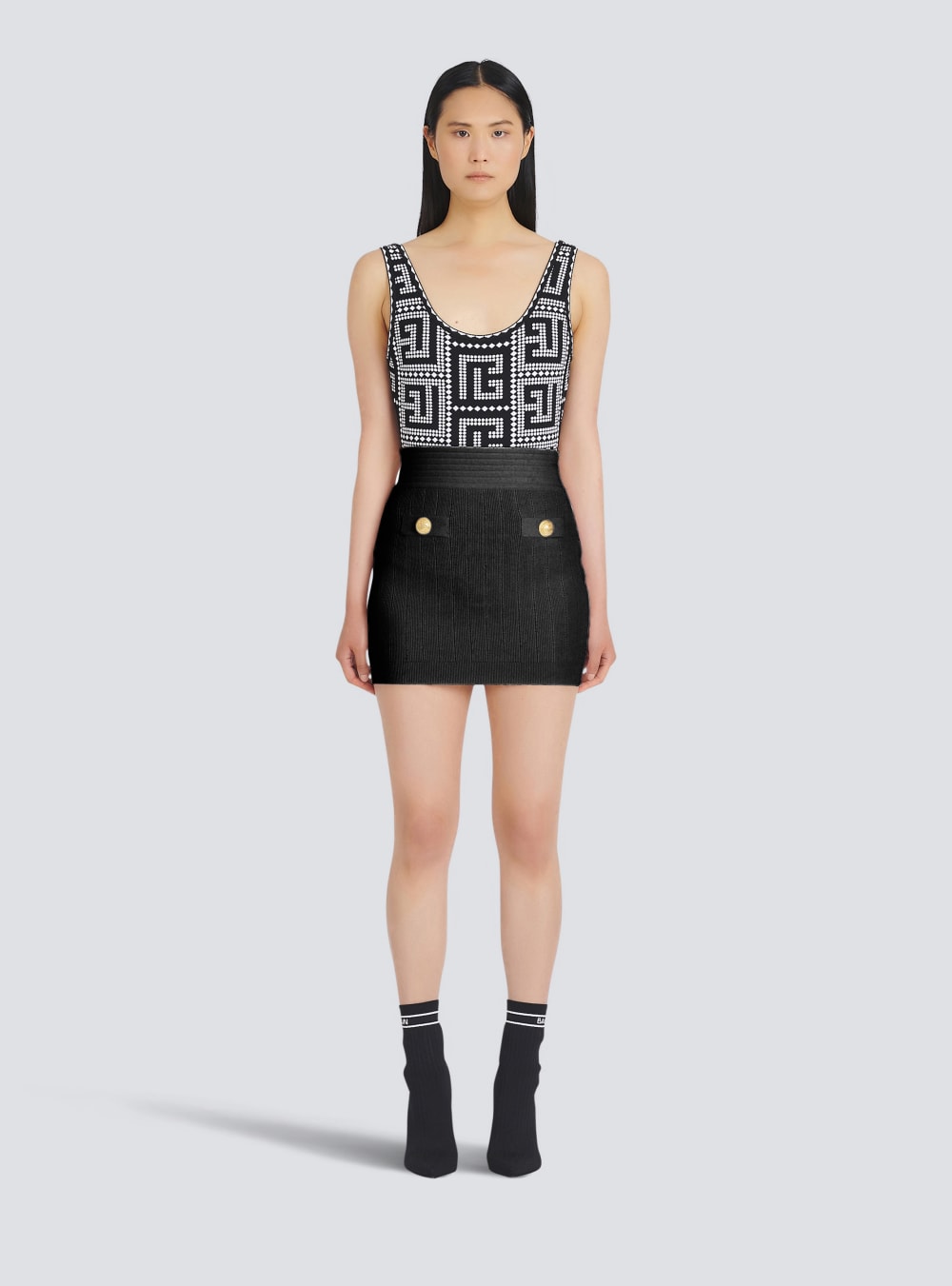 Women's Balmain Short Eco-designed Knit Skirts Black | USA c4PnOpJL