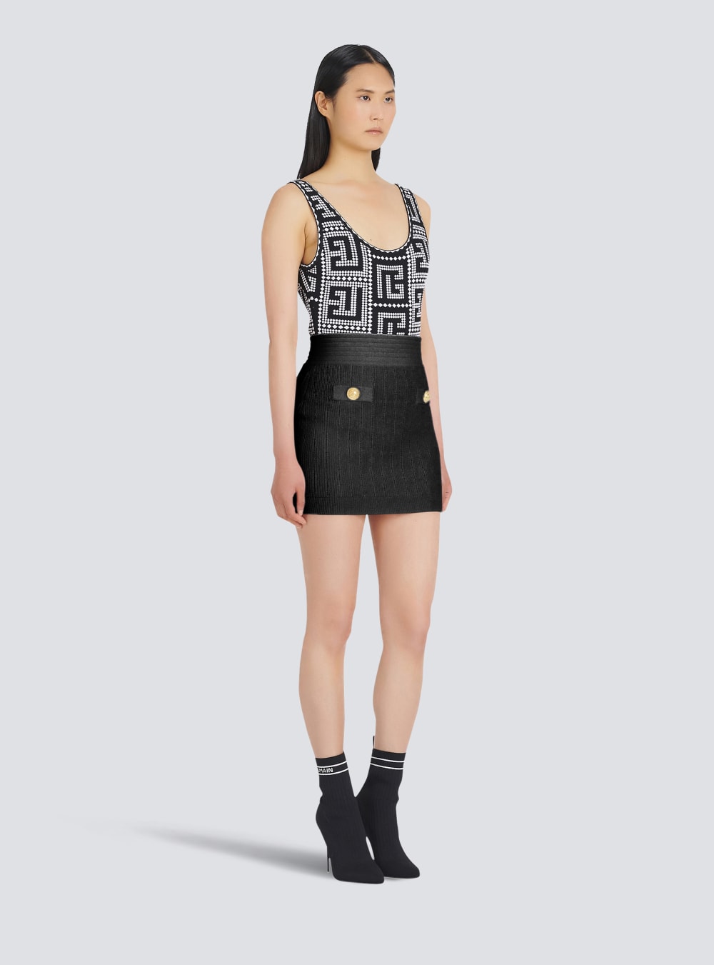 Women's Balmain Short Eco-designed Knit Skirts Black | USA c4PnOpJL