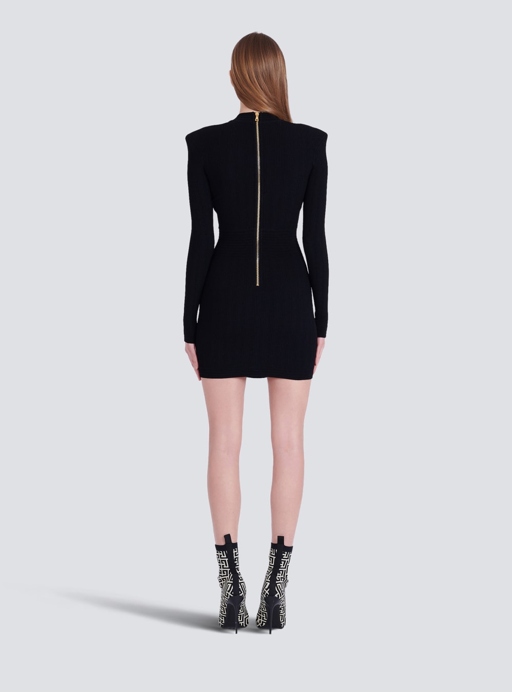 Women's Balmain Short Eco-designed Knit With Gold-tone Buttons Dress Black | USA kUMnJwEv