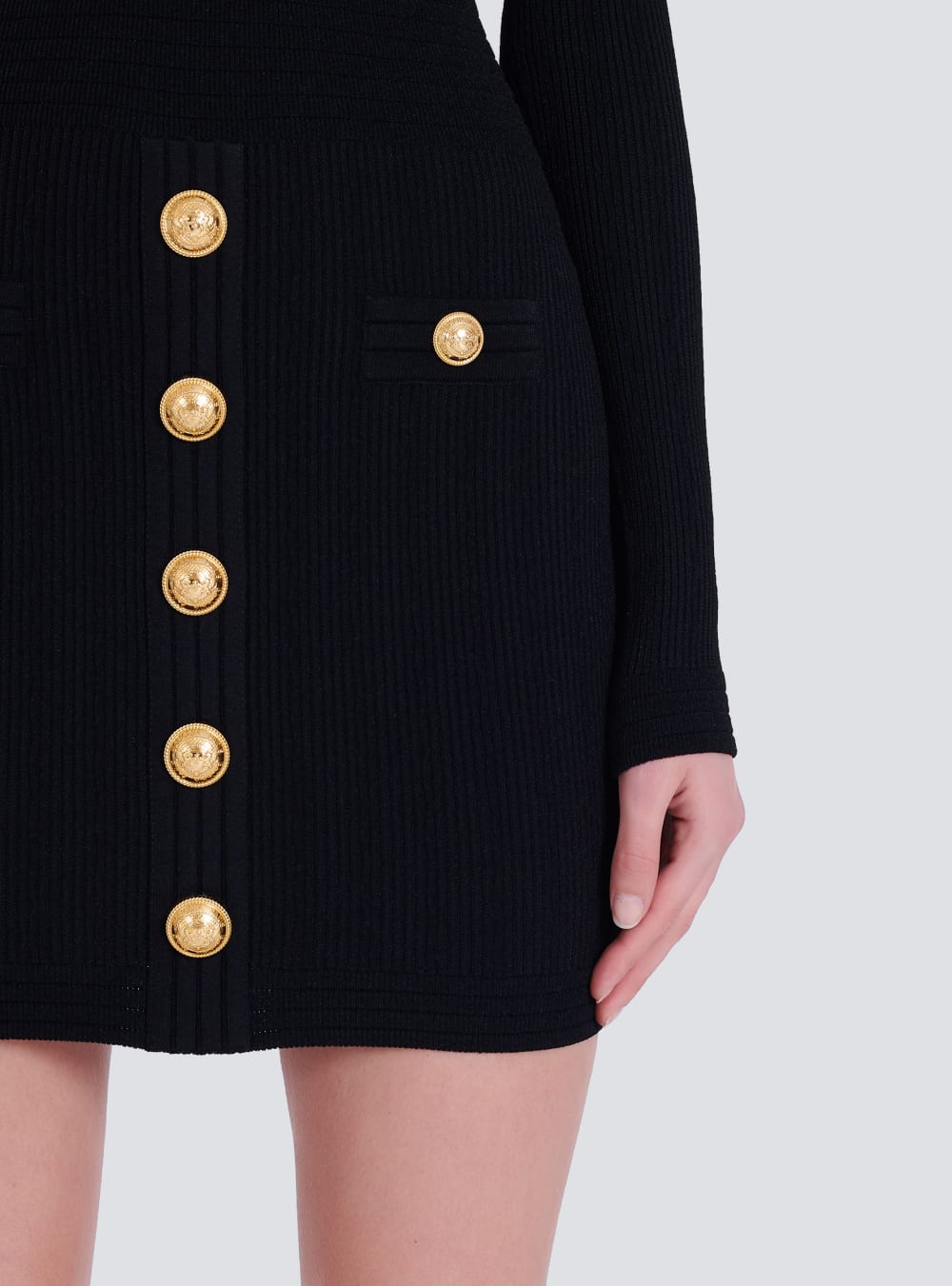 Women's Balmain Short Eco-designed Knit With Gold-tone Buttons Dress Black | USA kUMnJwEv