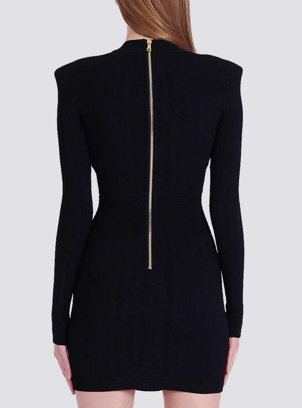 Women's Balmain Short Eco-designed Knit With Gold-tone Buttons Dress Black | USA kUMnJwEv