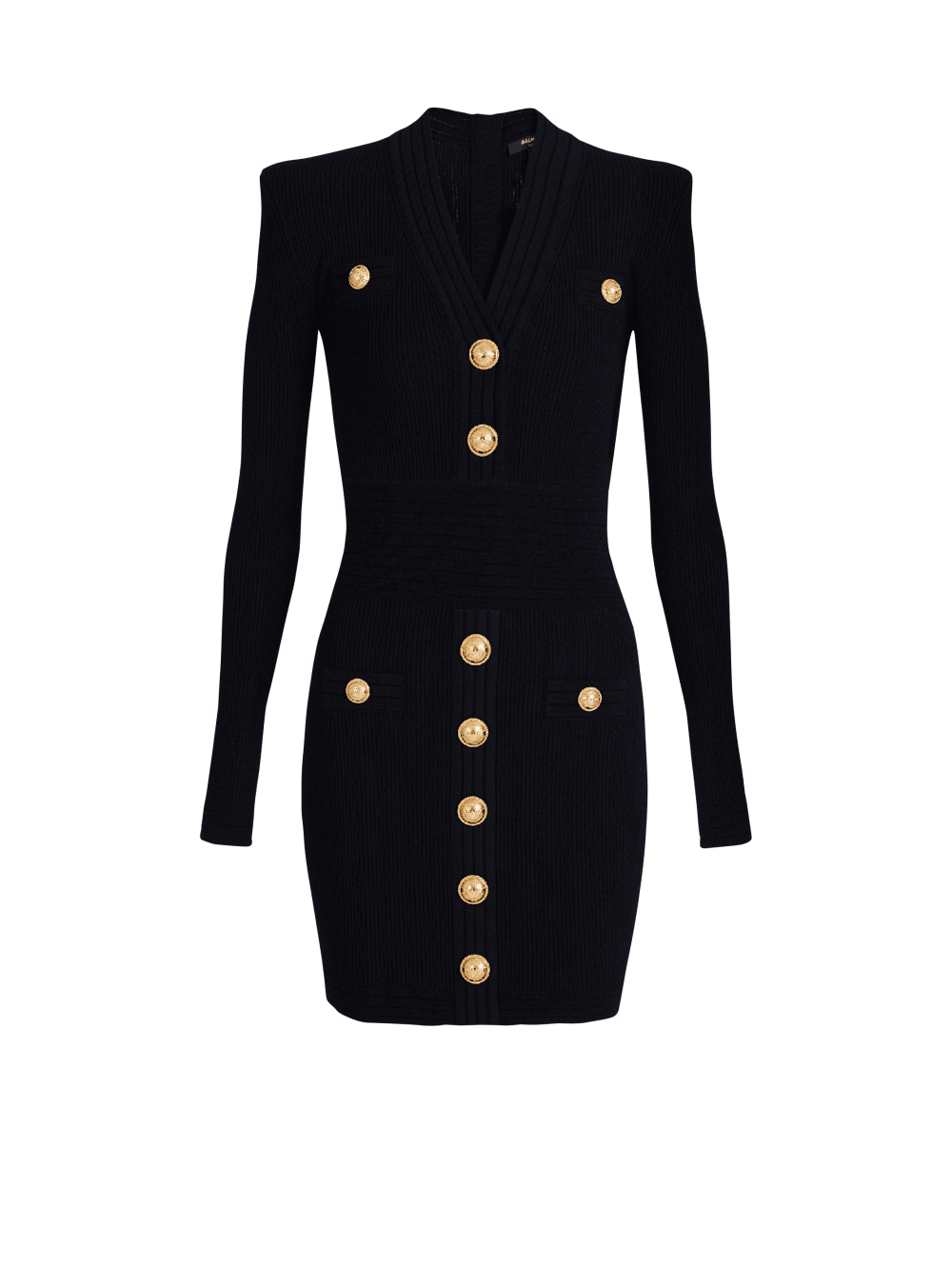 Women\'s Balmain Short Eco-designed Knit With Gold-tone Buttons Dress Black | USA kUMnJwEv