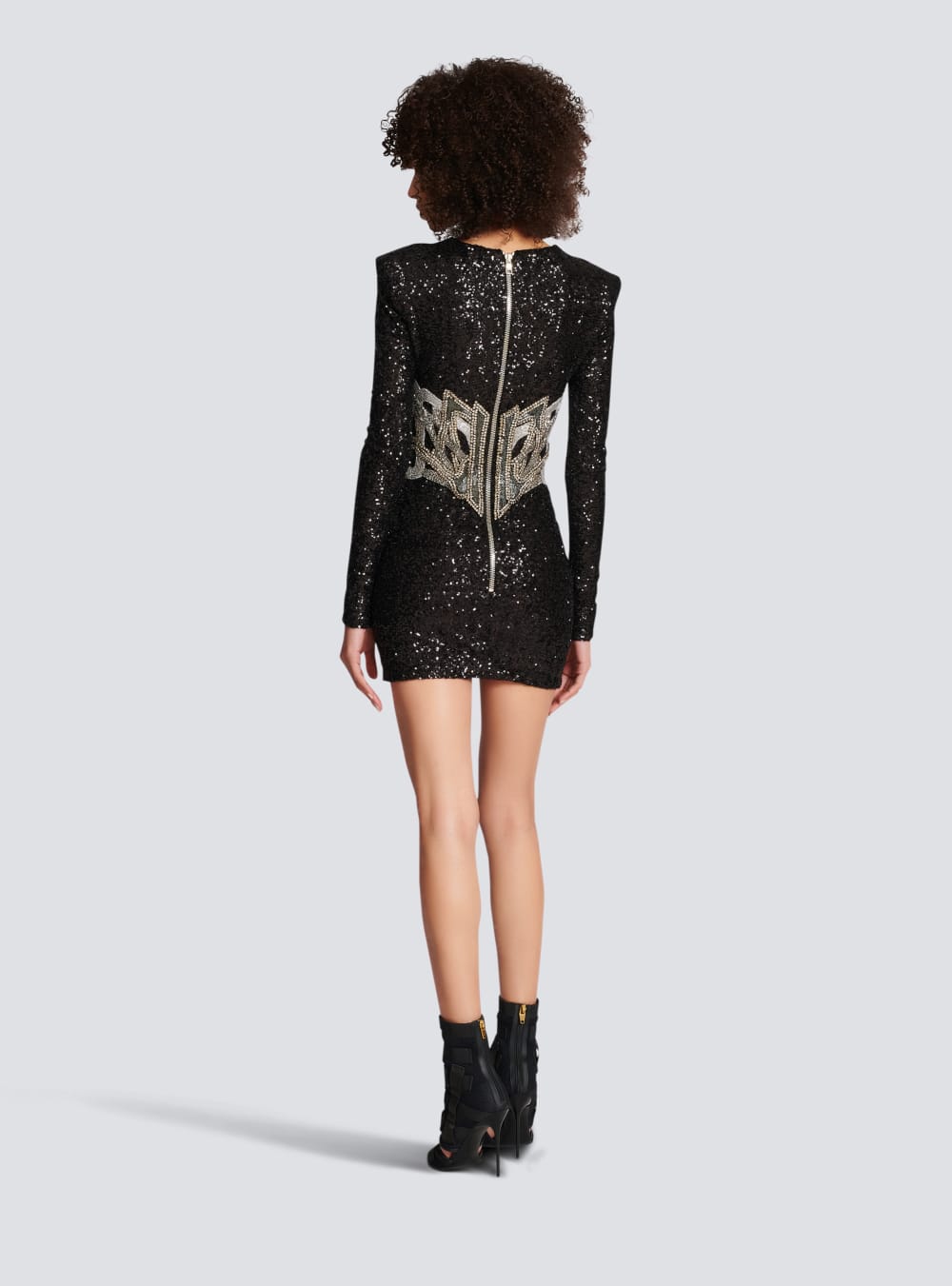 Women's Balmain Short Embroidered Dress Black | USA 9GwhjIZy