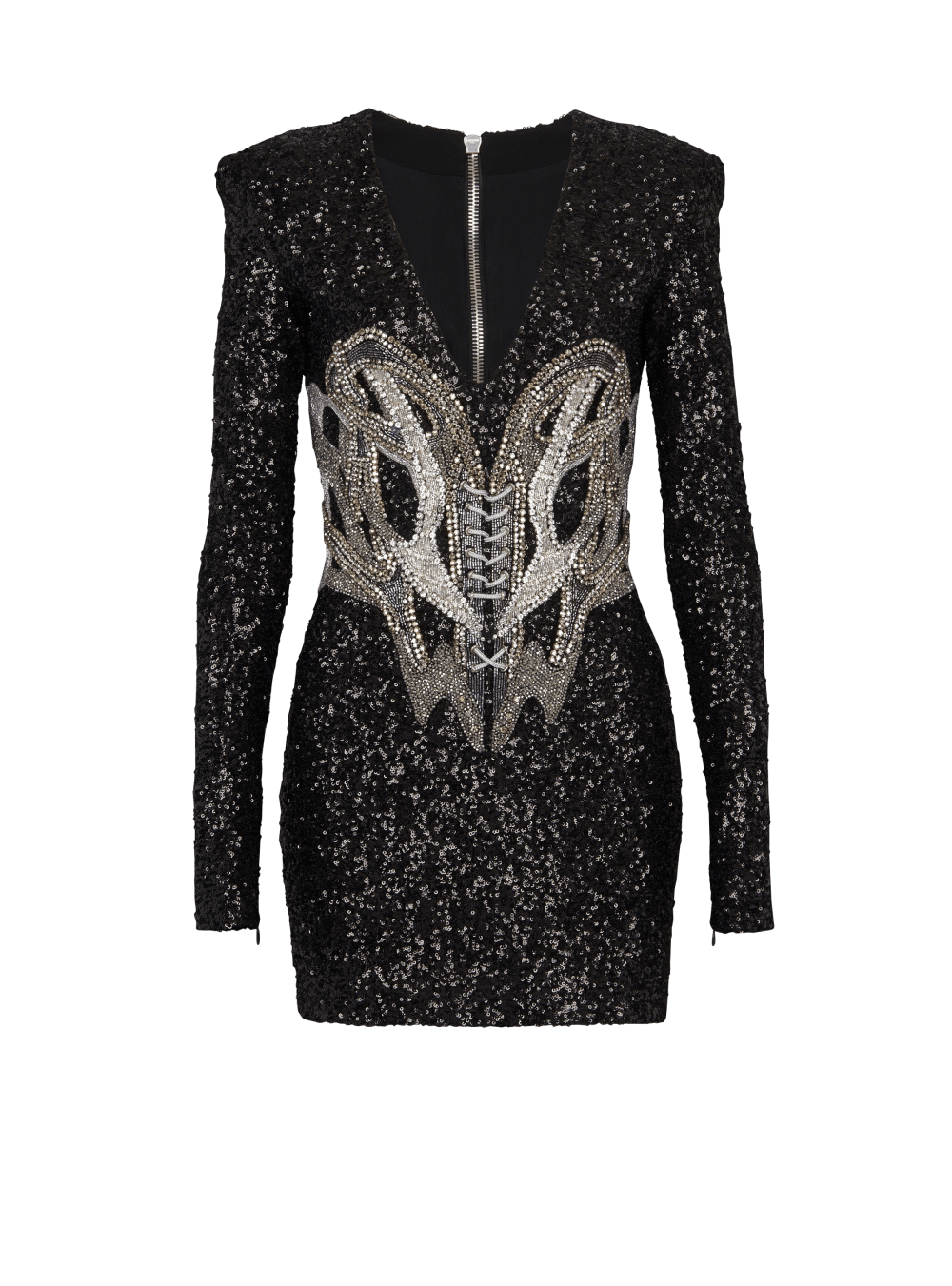 Women\'s Balmain Short Embroidered Dress Black | USA 9GwhjIZy