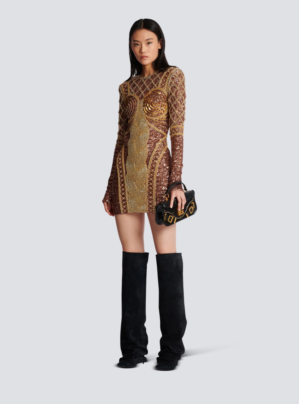 Women's Balmain Short Embroidered Dress Gold | USA LIVUP6ST