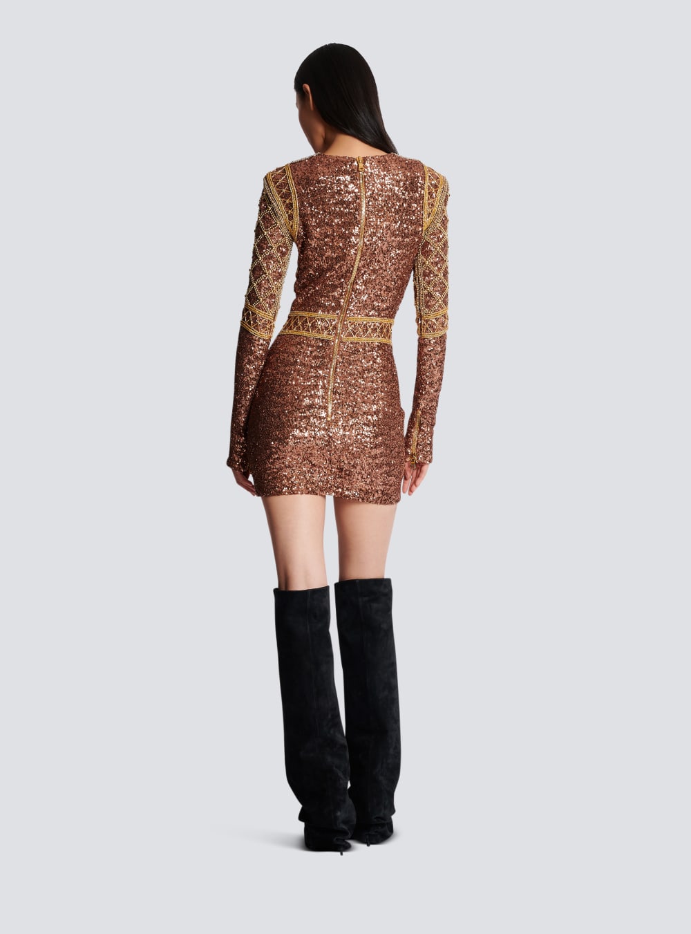 Women's Balmain Short Embroidered Dress Gold | USA LIVUP6ST