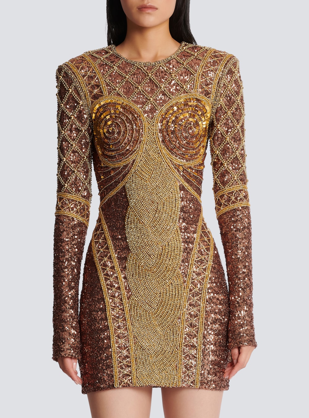 Women's Balmain Short Embroidered Dress Gold | USA LIVUP6ST