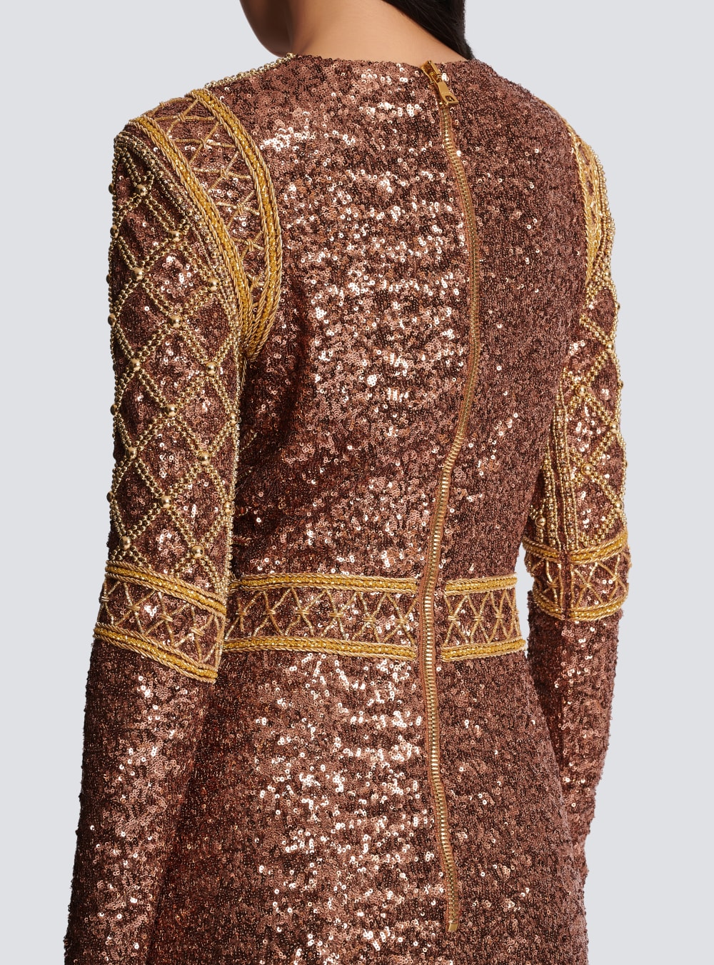 Women's Balmain Short Embroidered Dress Gold | USA LIVUP6ST