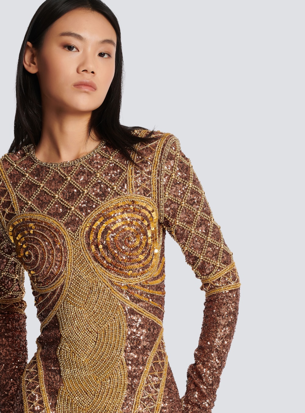 Women's Balmain Short Embroidered Dress Gold | USA LIVUP6ST