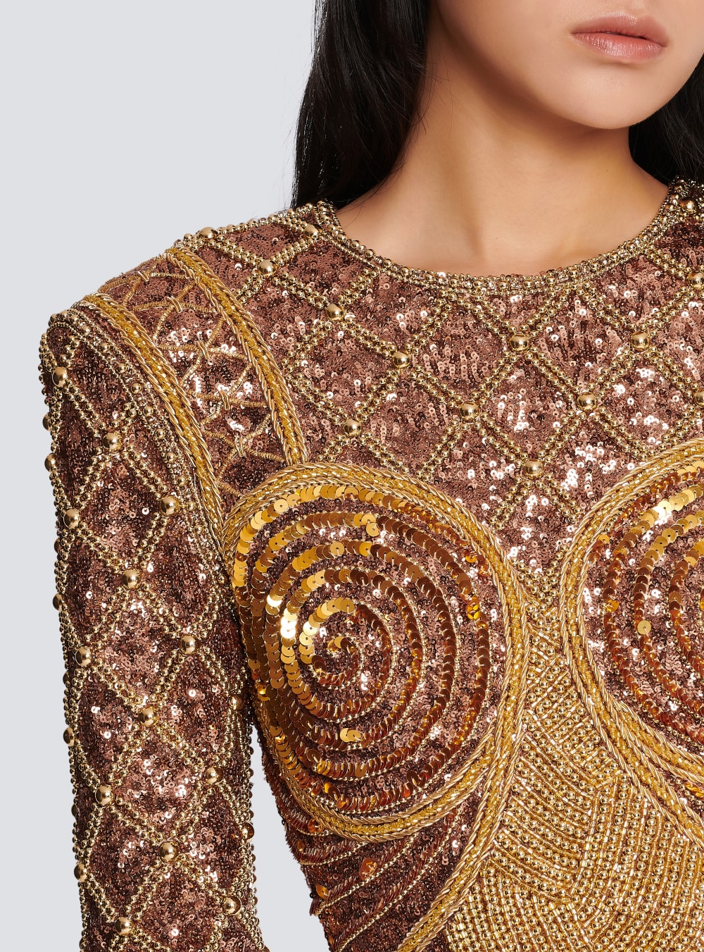 Women's Balmain Short Embroidered Dress Gold | USA LIVUP6ST