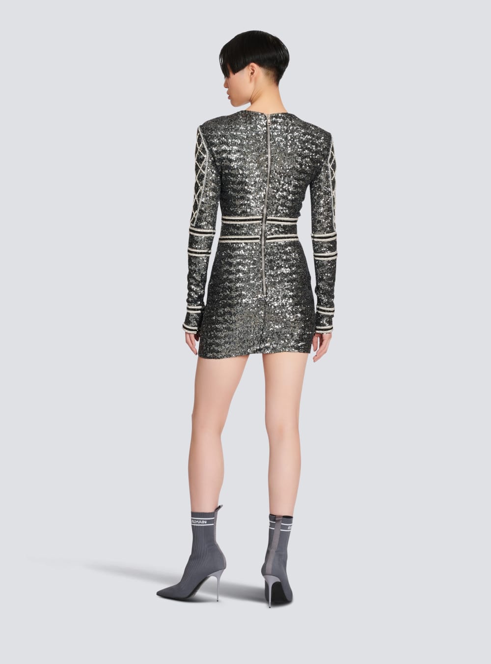 Women's Balmain Short Embroidered Dress Grey | USA Uawew3bv