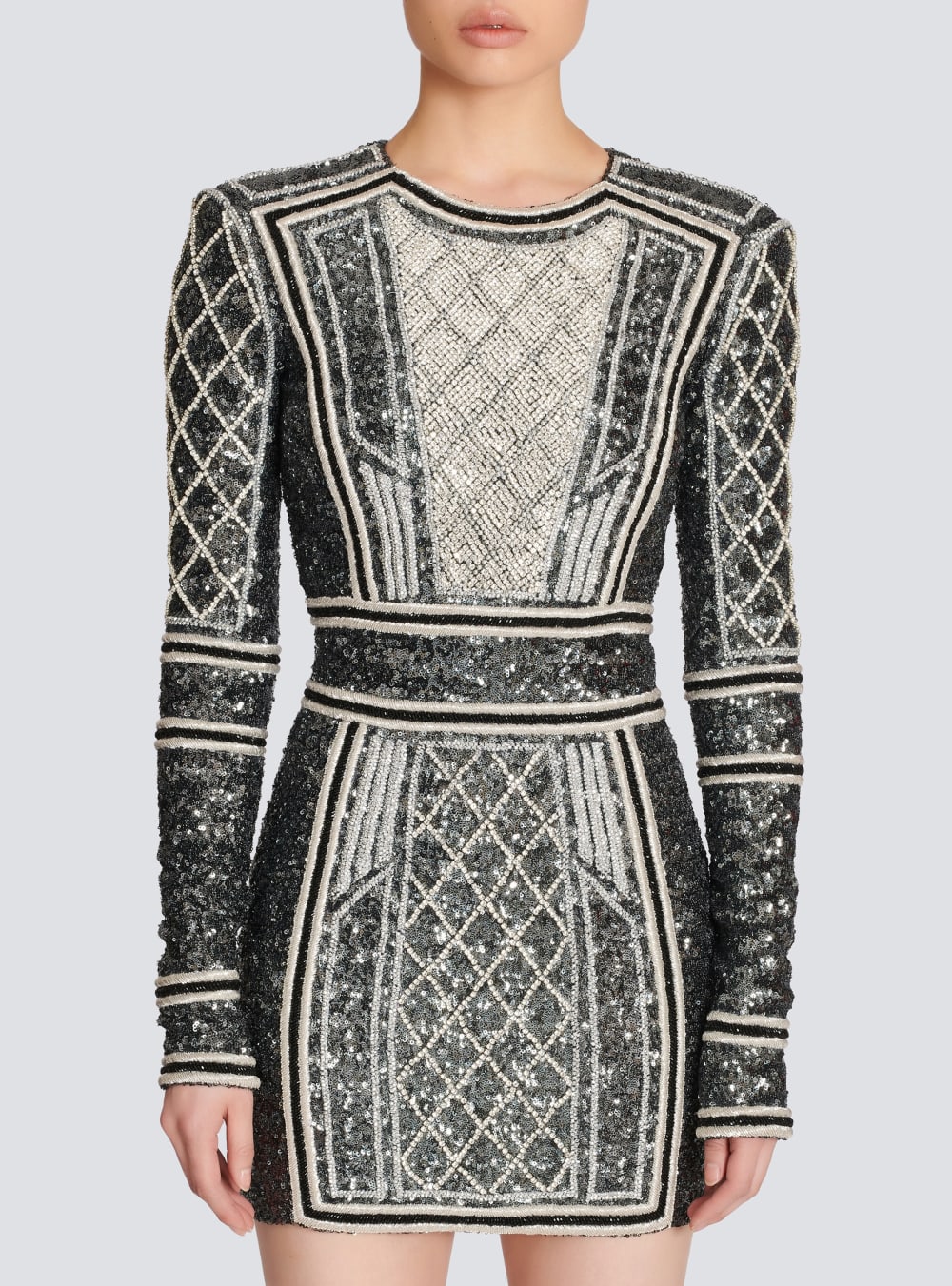 Women's Balmain Short Embroidered Dress Grey | USA Uawew3bv