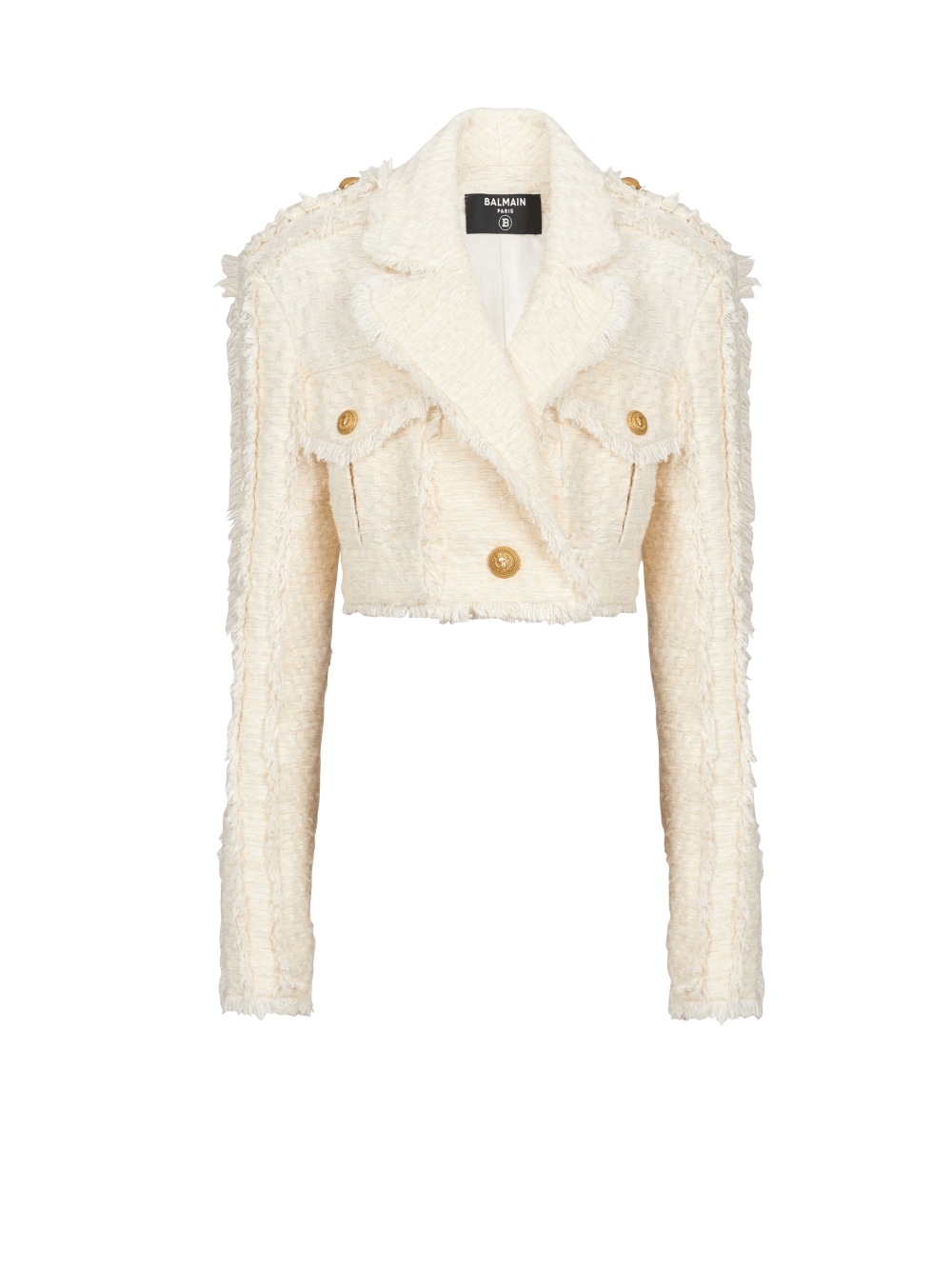 Women\'s Balmain Short Fringed Tweed Jackets White | USA l6QJVCEp