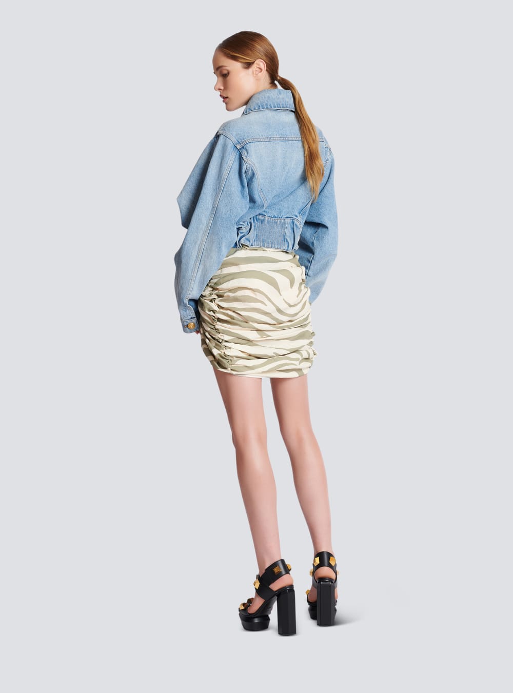 Women's Balmain Short In Faded Denim Jackets Blue | USA ZpJpdHfG