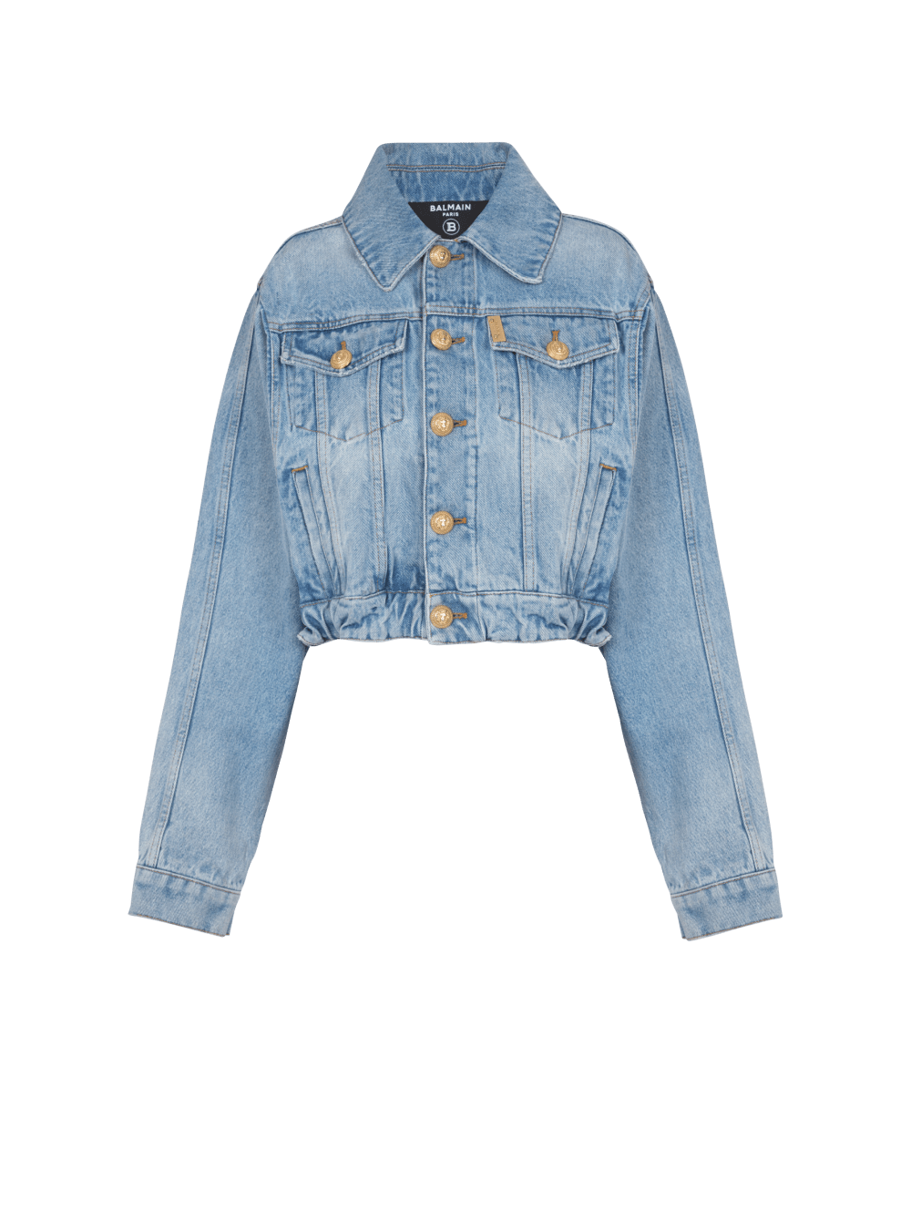 Women\'s Balmain Short In Faded Denim Jackets Blue | USA ZpJpdHfG