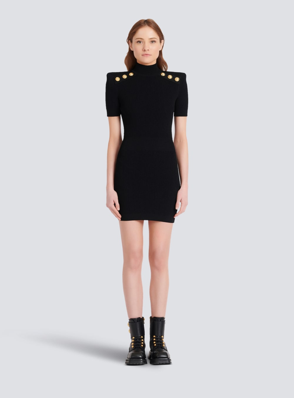 Women's Balmain Short Knit Dress Black | USA 18ptkmbo