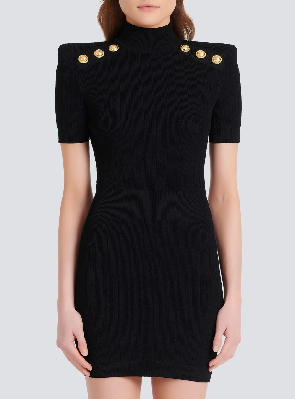 Women's Balmain Short Knit Dress Black | USA 18ptkmbo