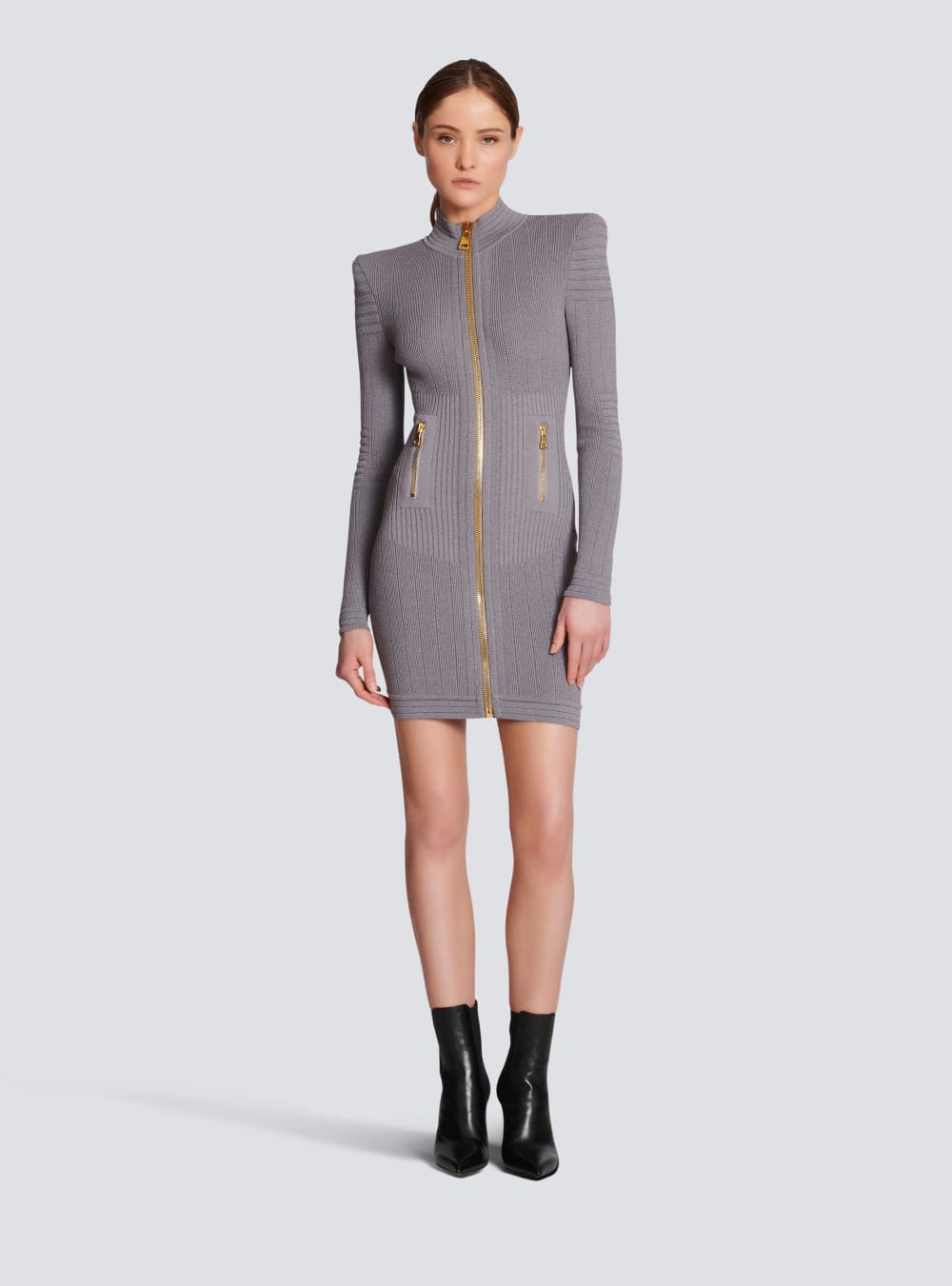 Women's Balmain Short Knit Dress Grey | USA 3YfuoyNN