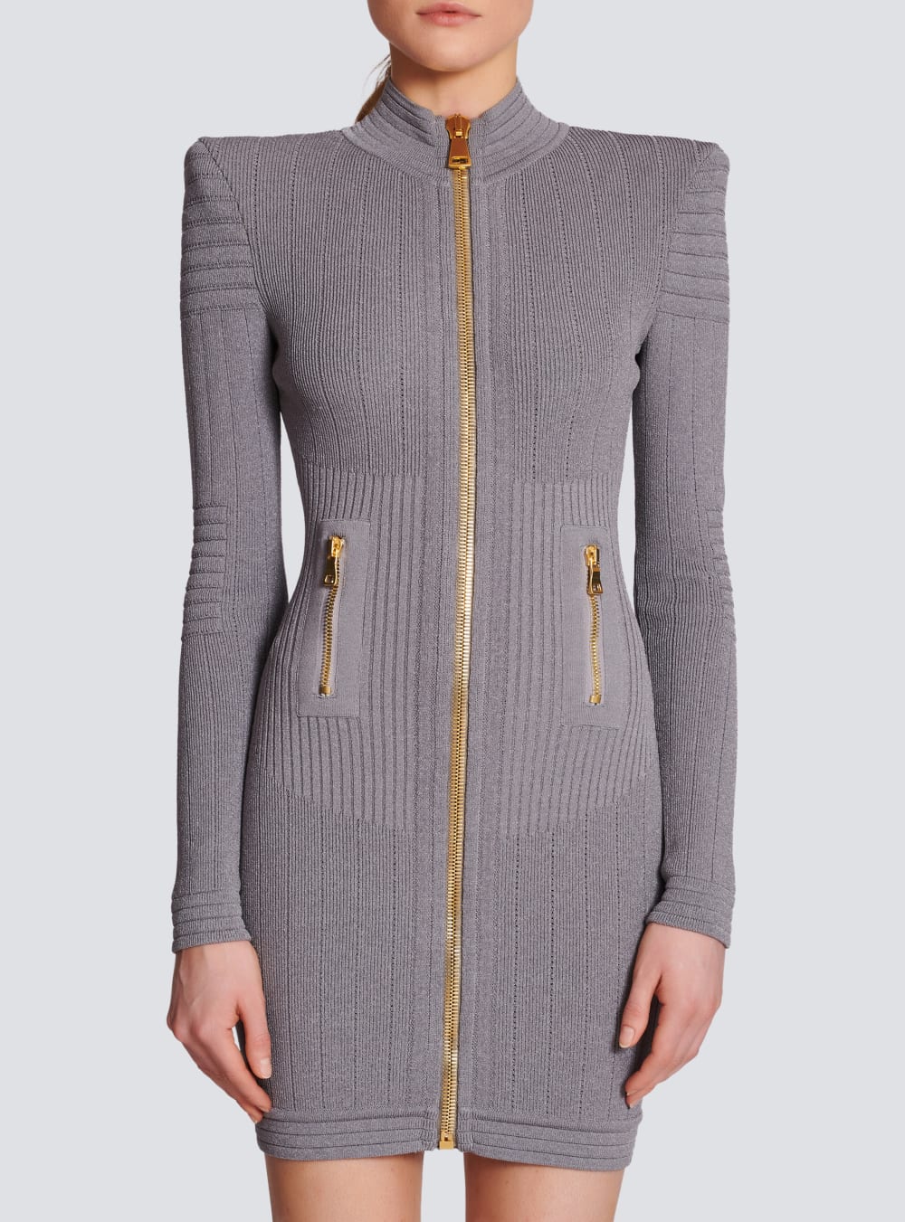 Women's Balmain Short Knit Dress Grey | USA 3YfuoyNN