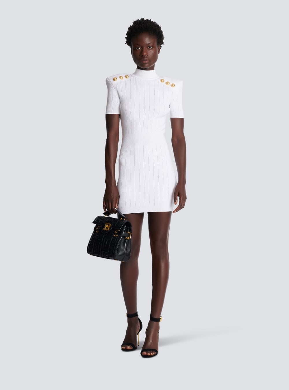 Women's Balmain Short Knit Dress White | USA tDYZSUNp