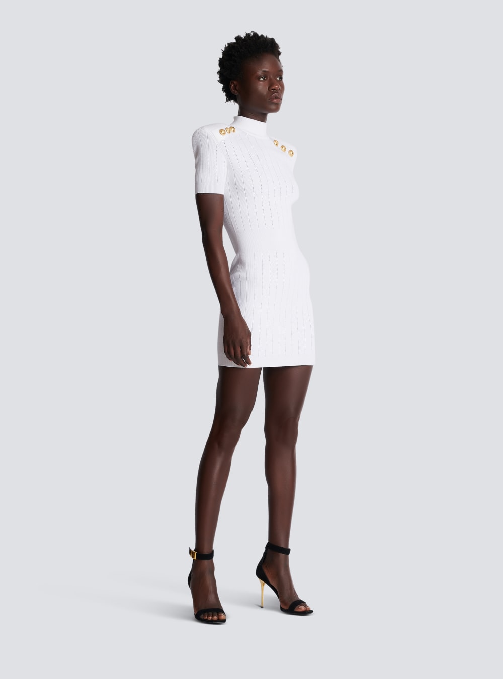 Women's Balmain Short Knit Dress White | USA tDYZSUNp