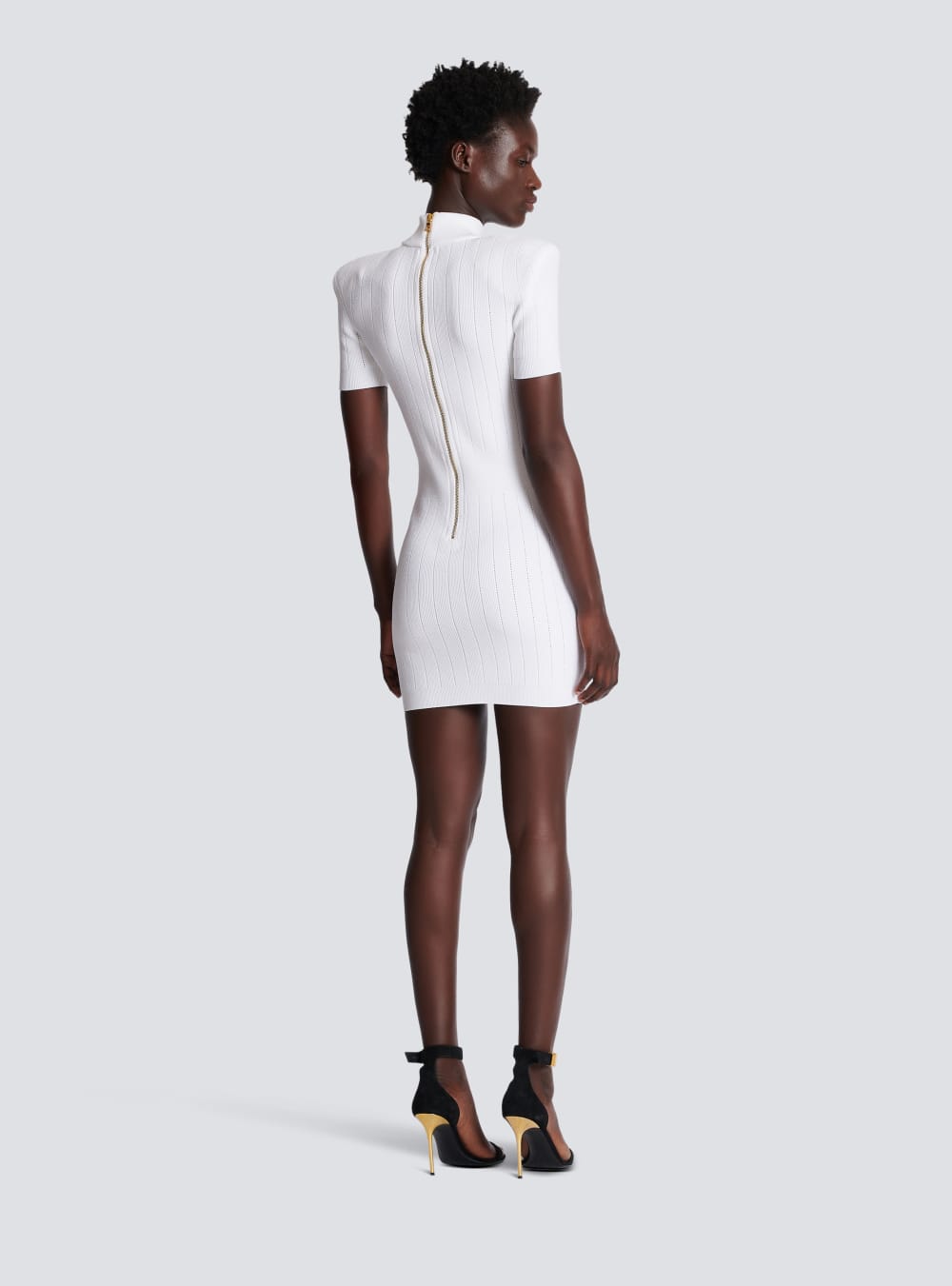 Women's Balmain Short Knit Dress White | USA tDYZSUNp