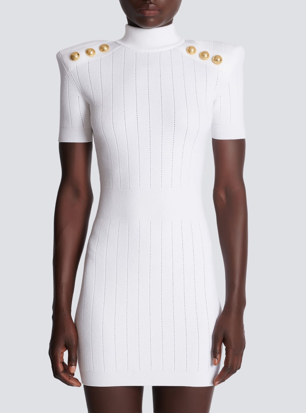 Women's Balmain Short Knit Dress White | USA tDYZSUNp