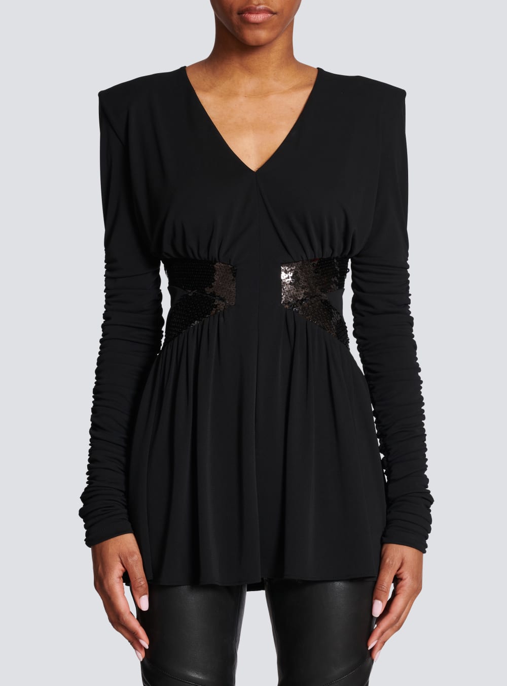 Women's Balmain Short Knit Sequin Dress Black | USA 9M2InGZ2