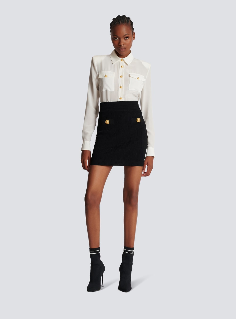 Women's Balmain Short Knit Skirts Black | USA F9sk7gmm