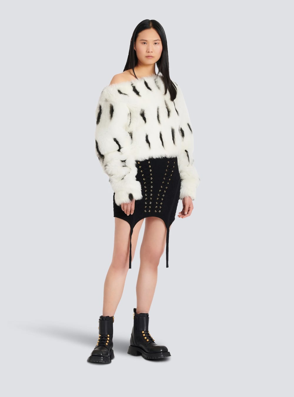 Women's Balmain Short Knit With Garter Skirts Black | USA OgP54IWF