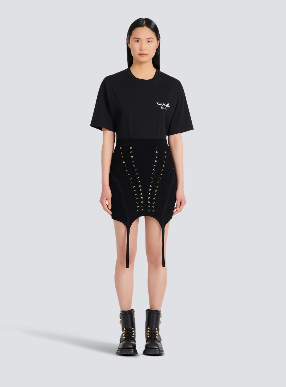 Women's Balmain Short Knit With Garter Skirts Black | USA OgP54IWF