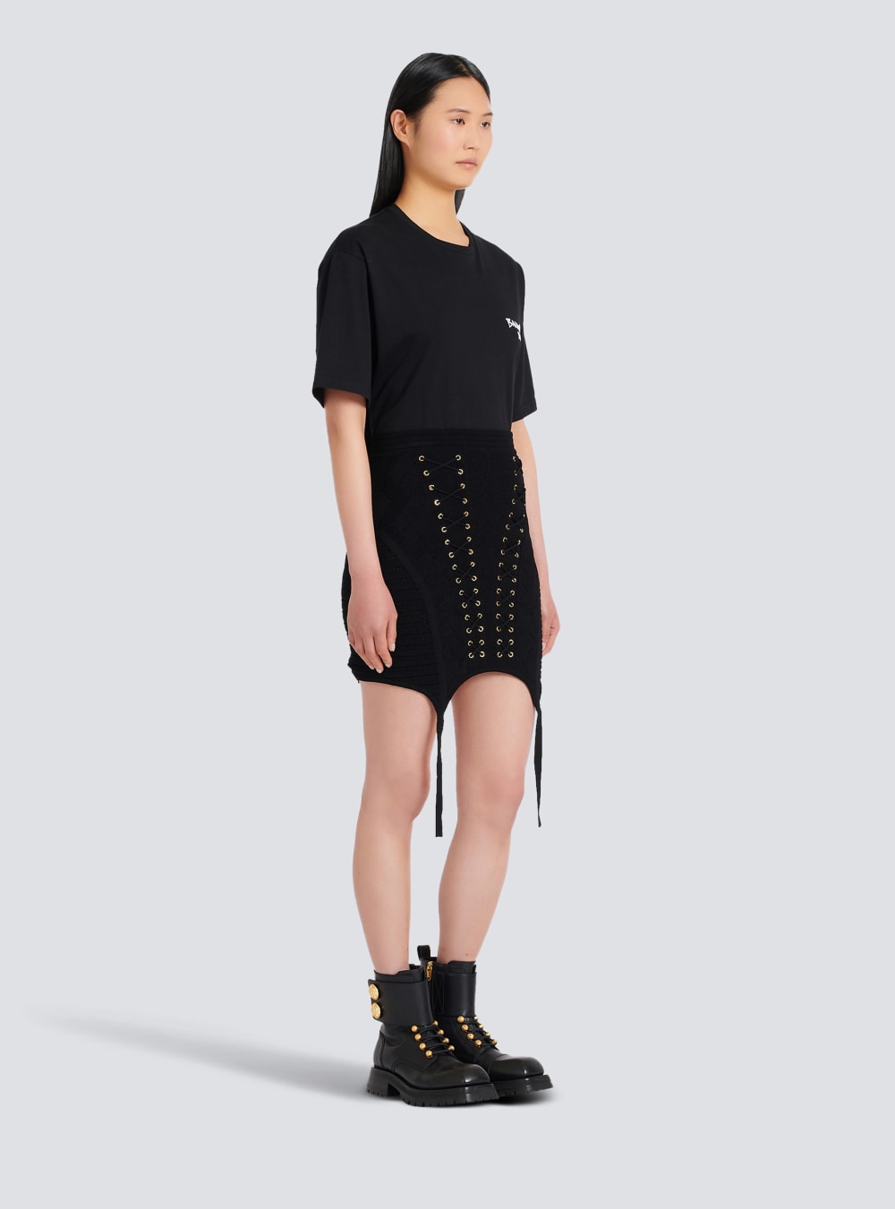 Women's Balmain Short Knit With Garter Skirts Black | USA OgP54IWF