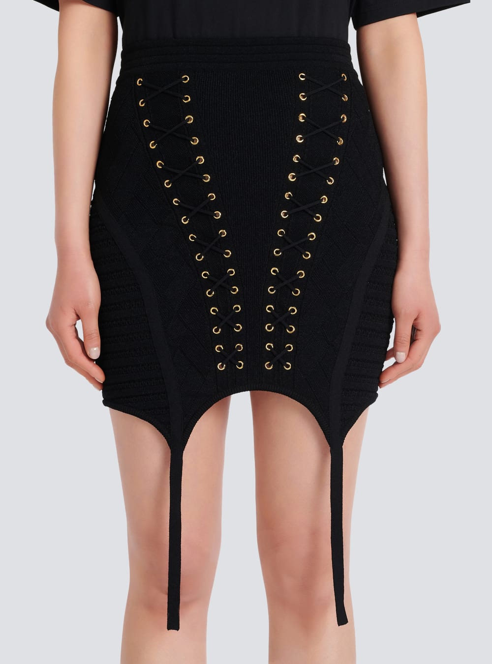 Women's Balmain Short Knit With Garter Skirts Black | USA OgP54IWF