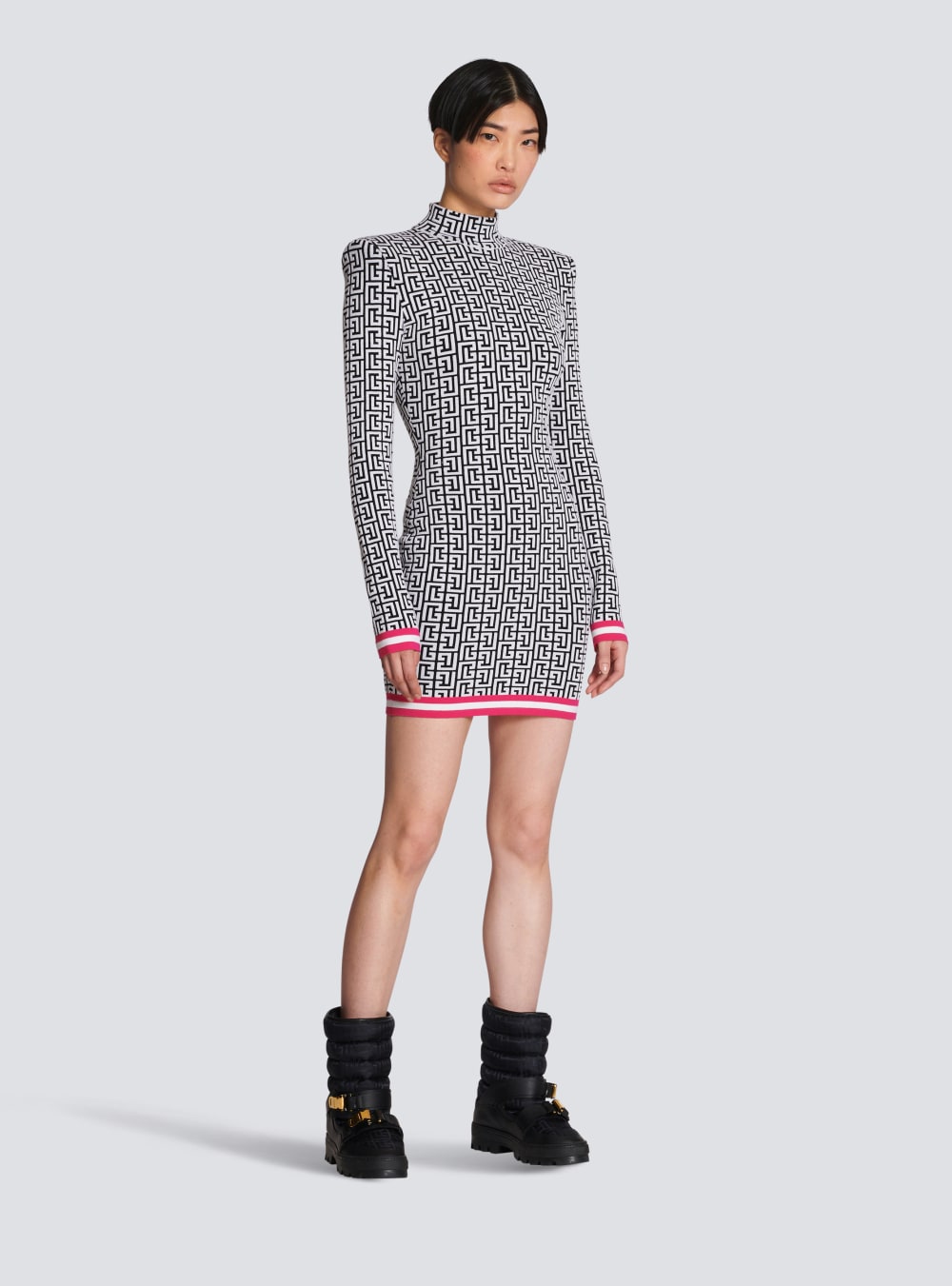 Women's Balmain Short Knit With Monogram Dress Pink | USA onv8Jcgz