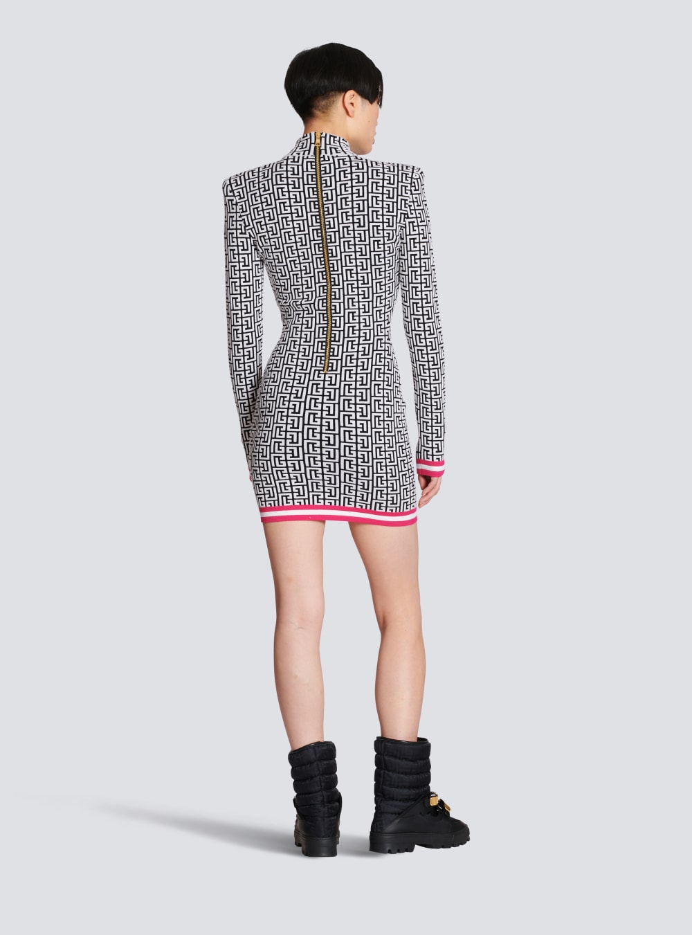 Women's Balmain Short Knit With Monogram Dress Pink | USA onv8Jcgz