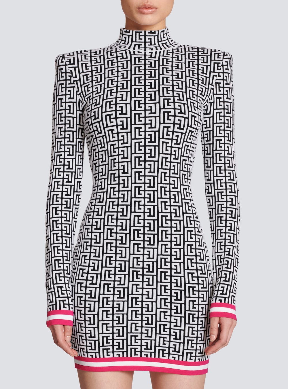 Women's Balmain Short Knit With Monogram Dress Pink | USA onv8Jcgz