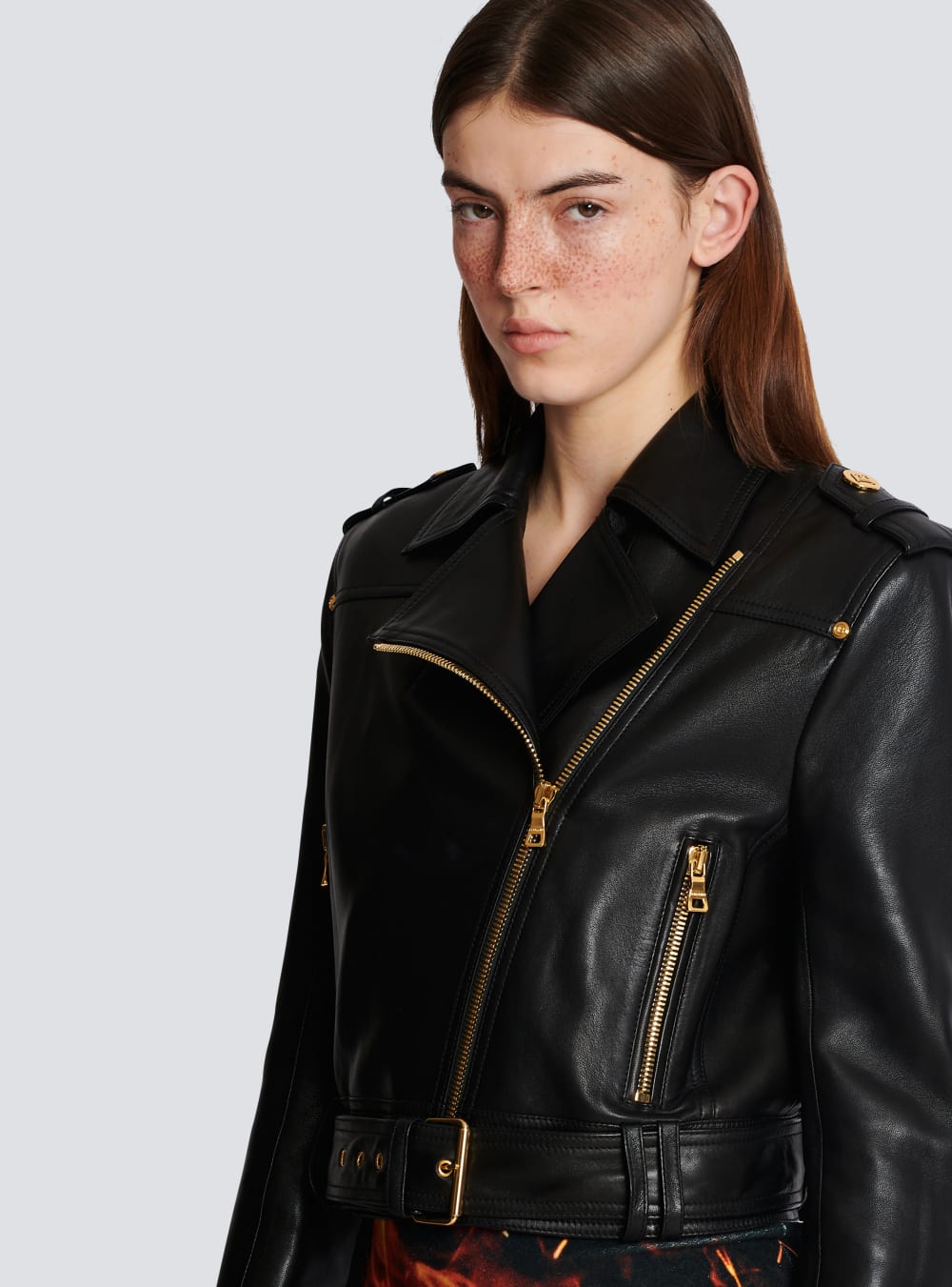 Women's Balmain Short Leather Biker Jackets Black | USA bkqrvBa0