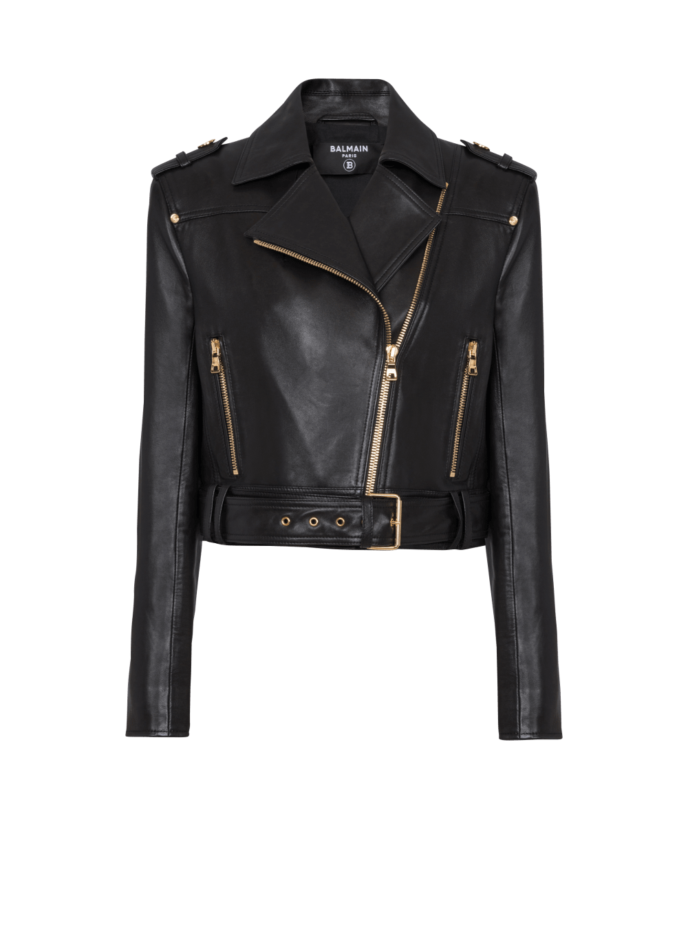 Women\'s Balmain Short Leather Biker Jackets Black | USA bkqrvBa0