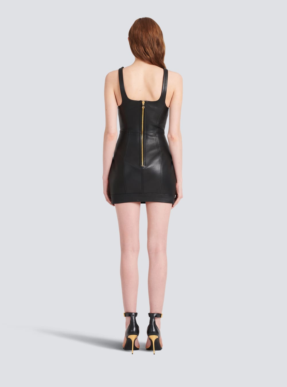 Women's Balmain Short Leather Dress Black | USA 5KUhrHyP