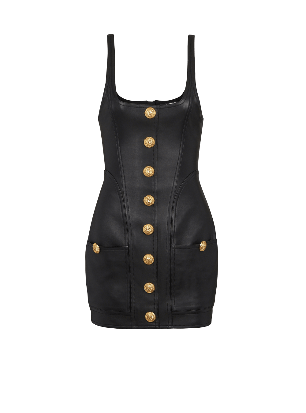 Women\'s Balmain Short Leather Dress Black | USA 5KUhrHyP